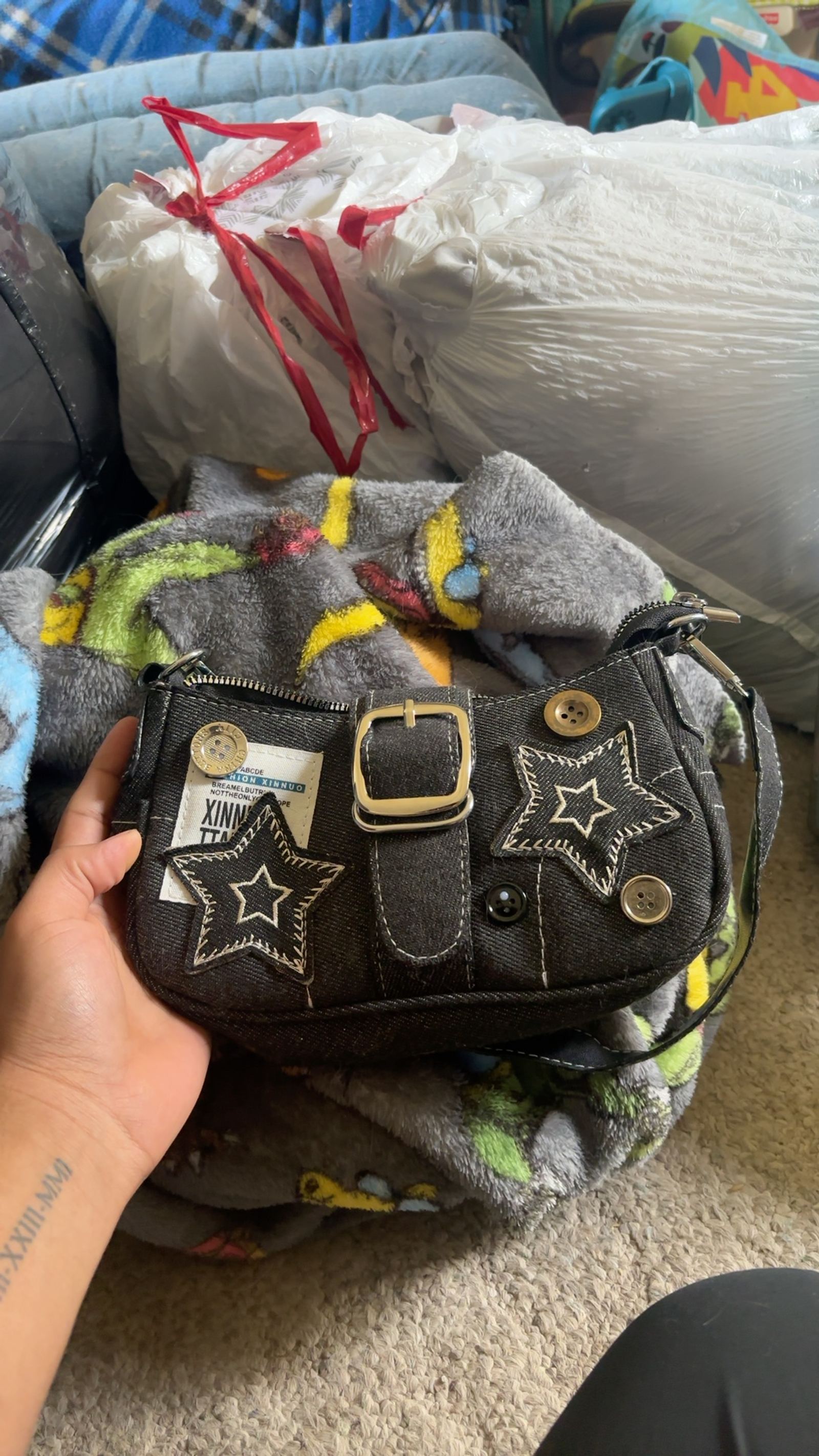 Denim Star Underarm Bag - Y2K Style