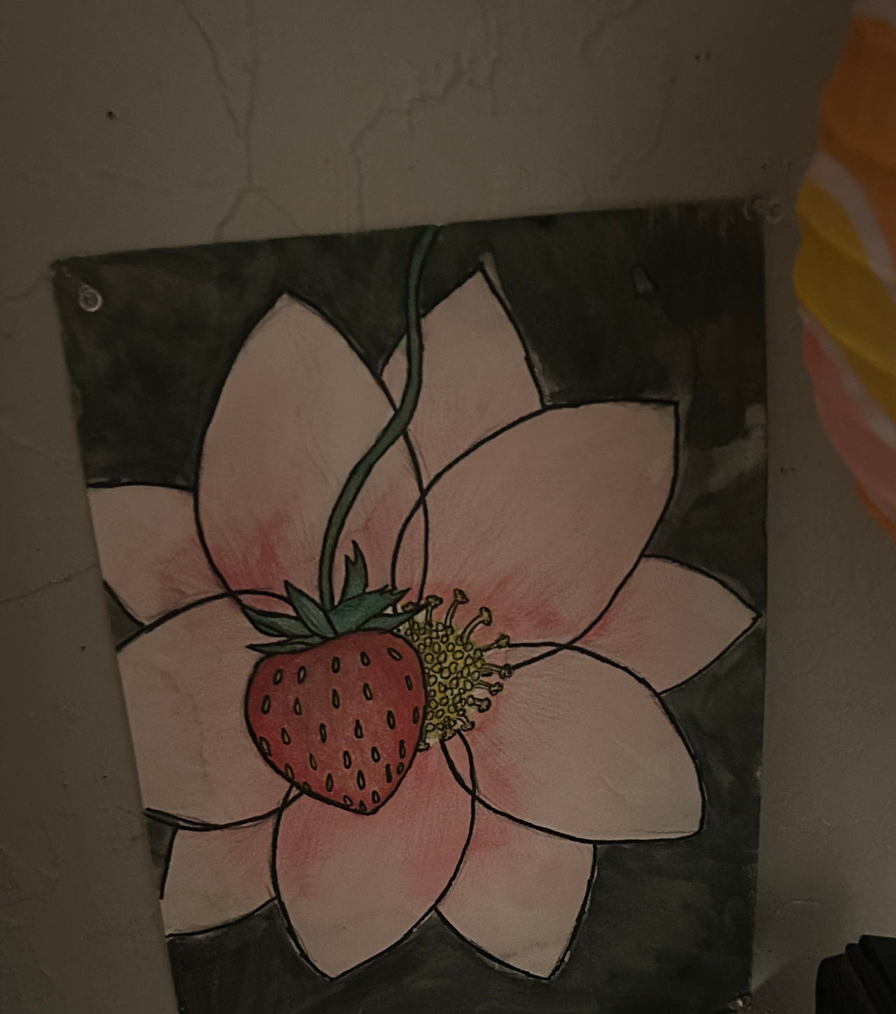 Original Strawberry and Flower Drawing