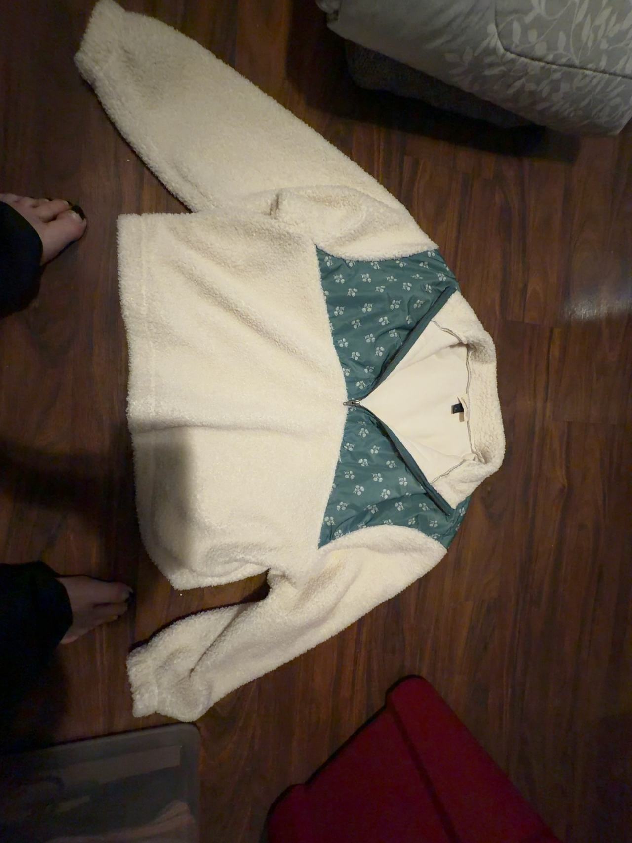 Universal Thread Sherpa Colorblock Jacket Green & Cream