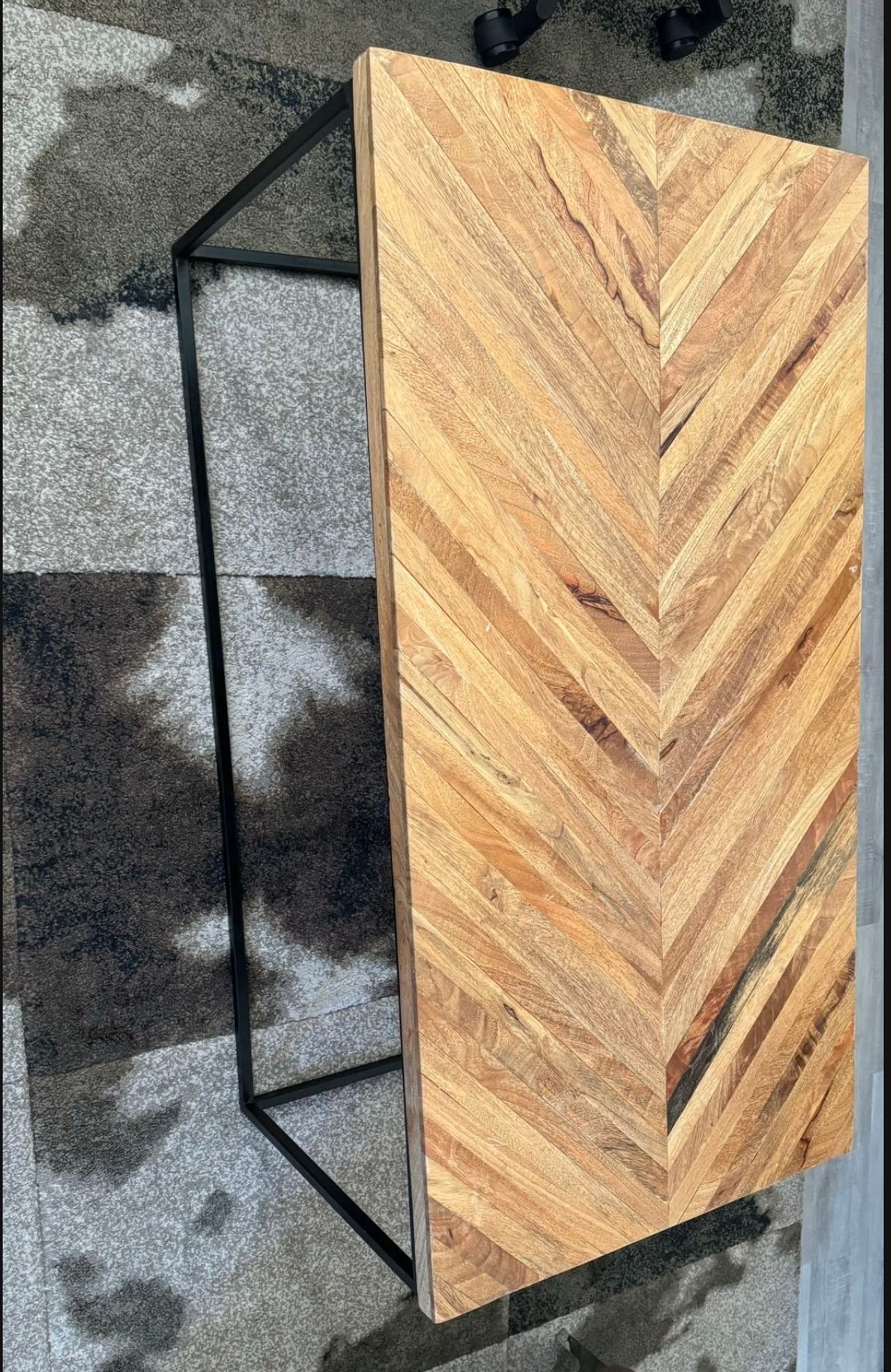 Chevron Pattern Wood and Metal Table