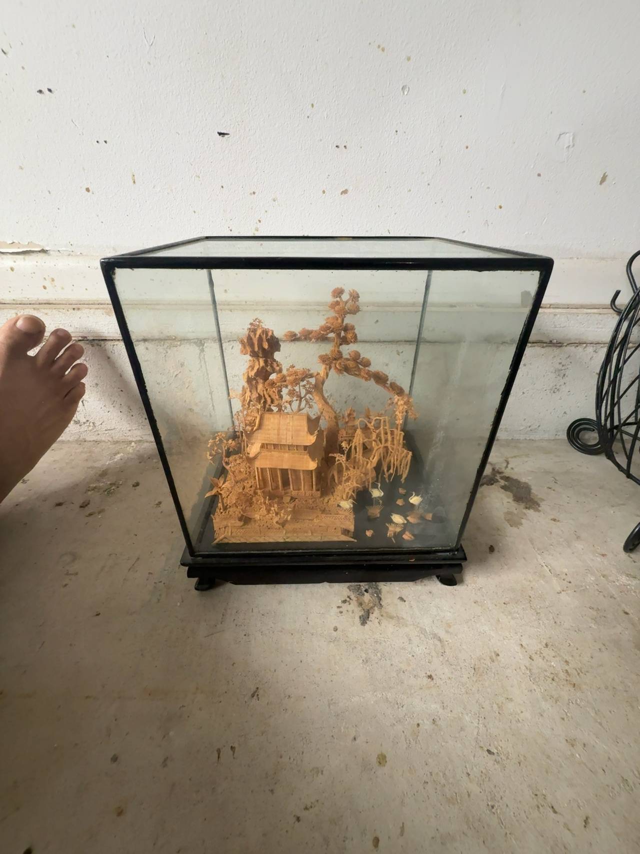 Vintage Chinese Hand Carved Cork Diorama Pagoda Landscape
