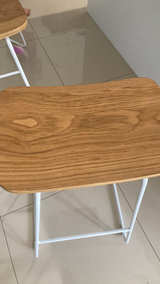 Stackable Bar Stools with Wooden Seat and White Metal Frame - Image 4