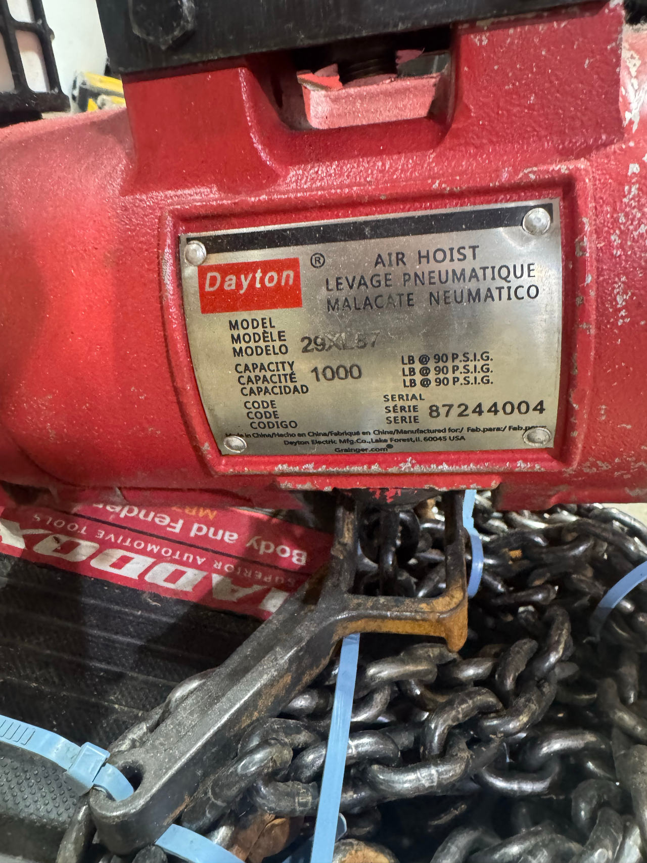Dayton 1000 lb Air Hoist 29XL57