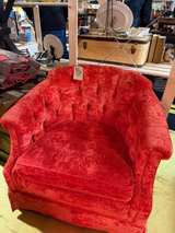 Pair of Mid-Century Modern Red Velvet Swivel Chairs - Image 8