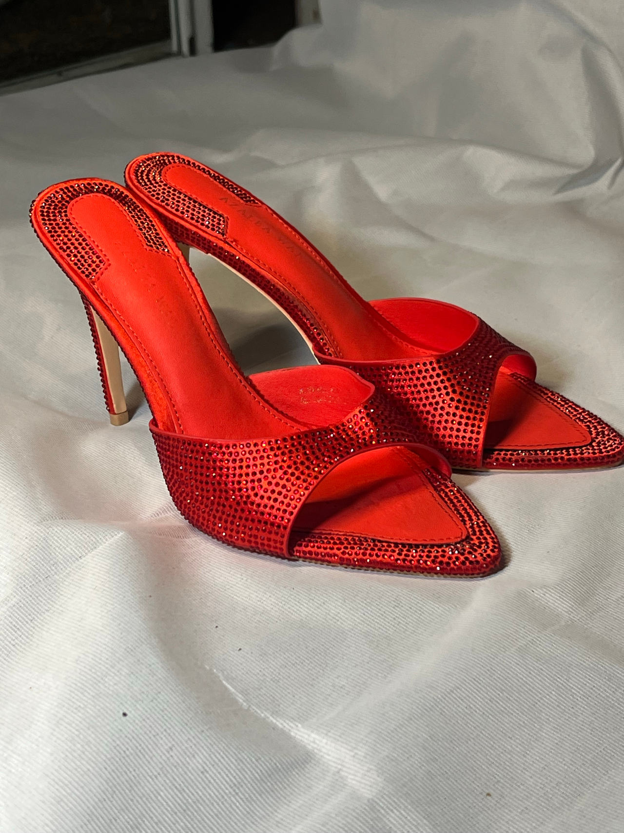 Red Rhinestone High Heel Mules