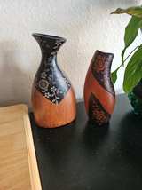 Decorative Hand Carved Wooden Vases Set of 2 - Image 2