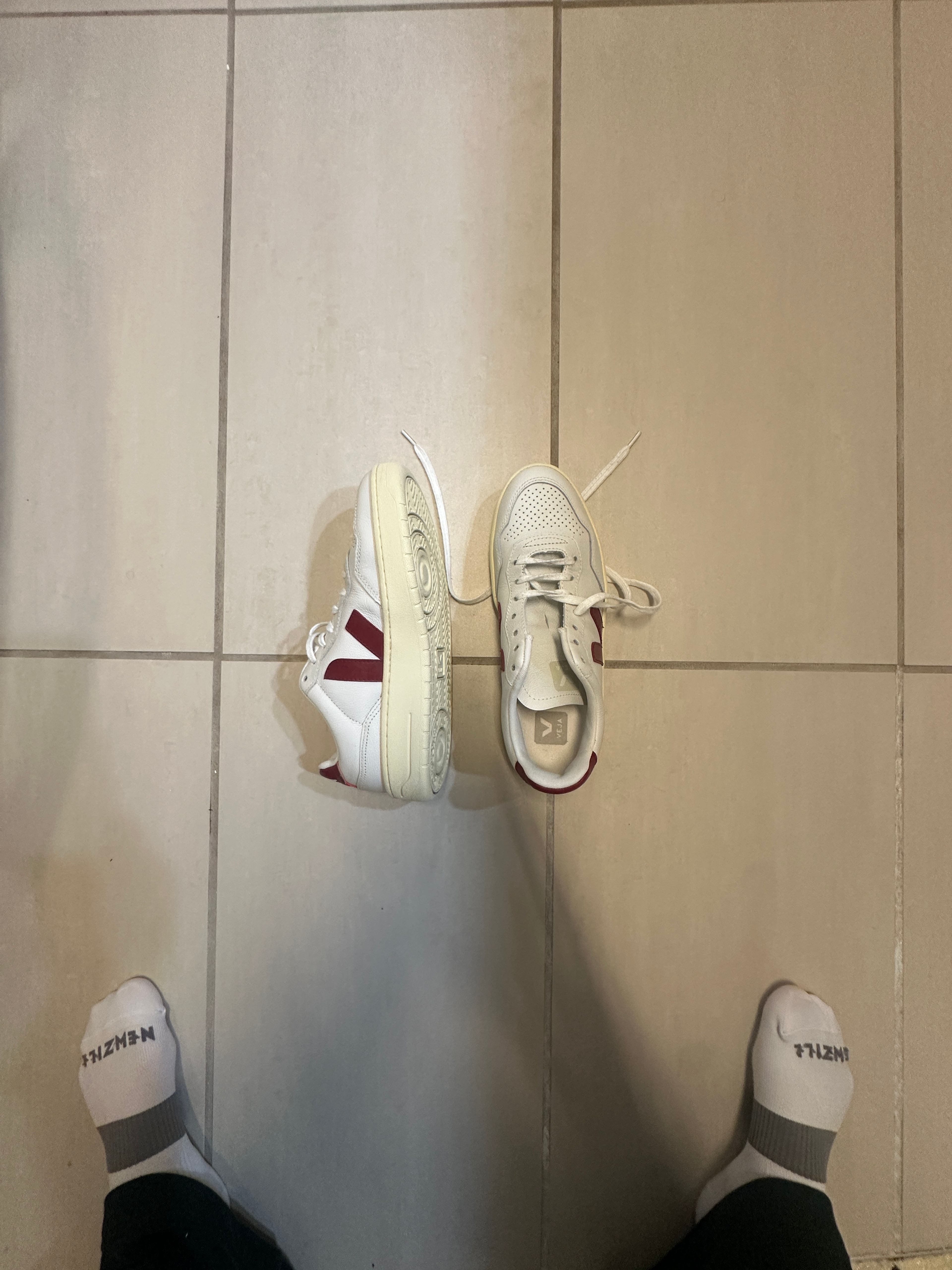 Veja V-10 White Burgundy Leather Sneakers