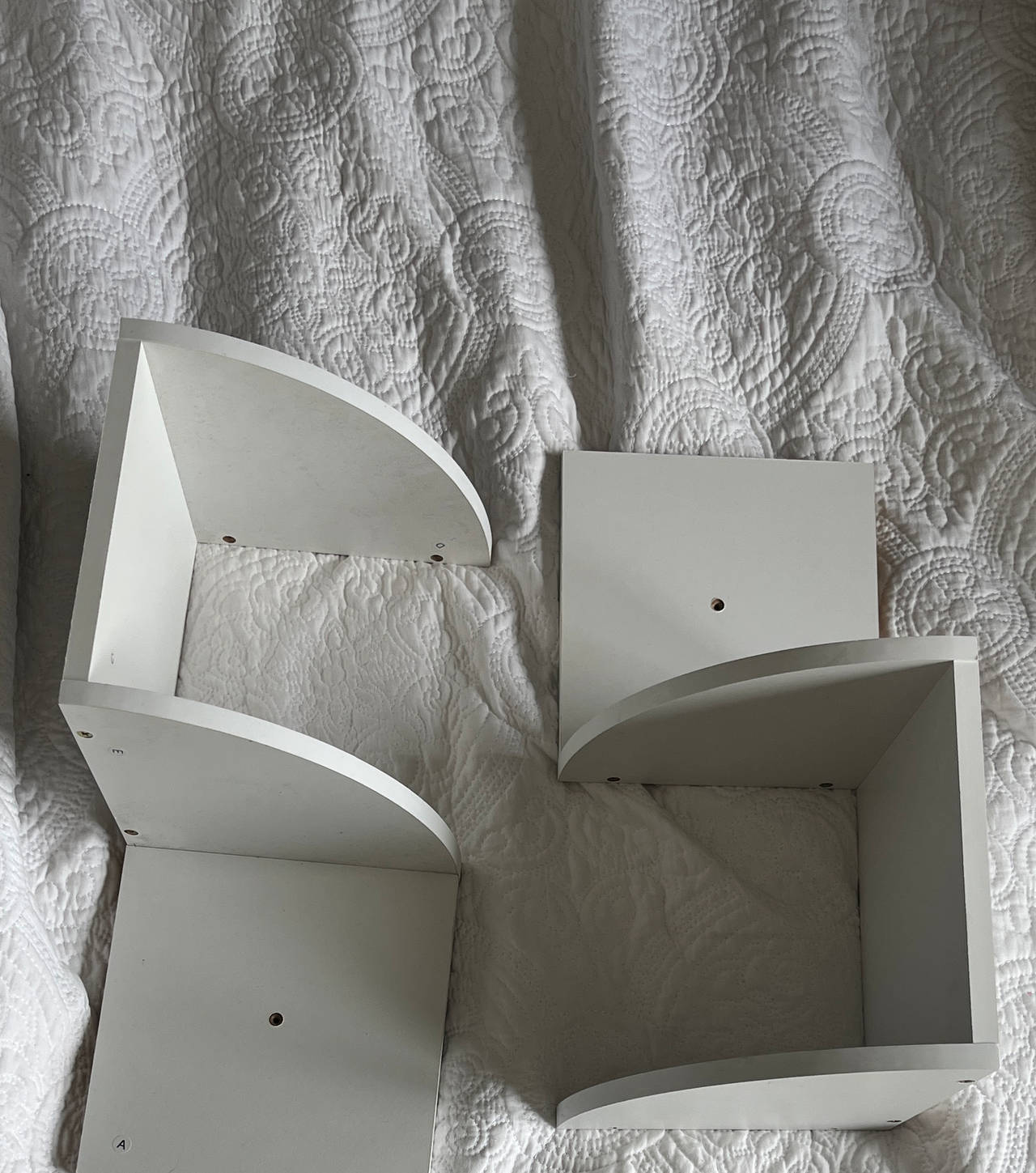 White Radial Floating Corner Shelves