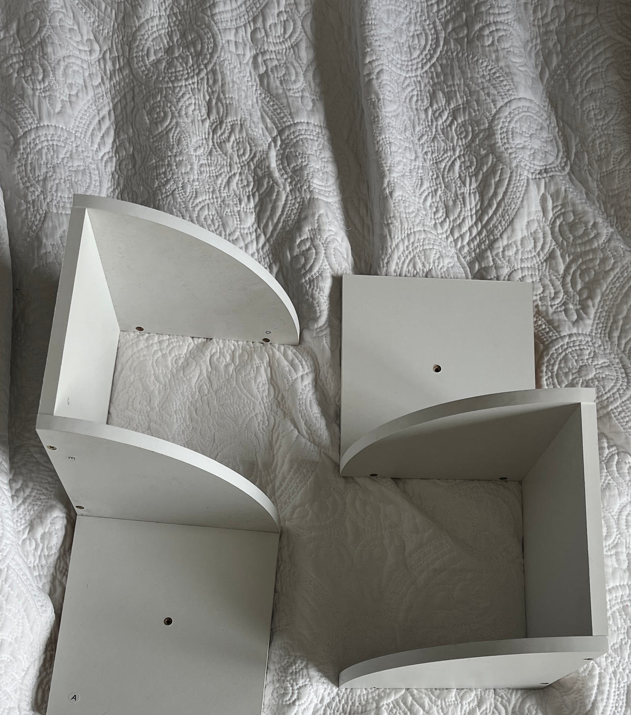White Radial Floating Corner Shelves