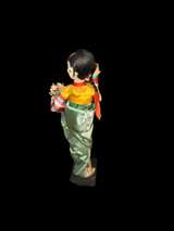 Vintage Korean Silk Hanbok Doll with Flower Basket - Image 3