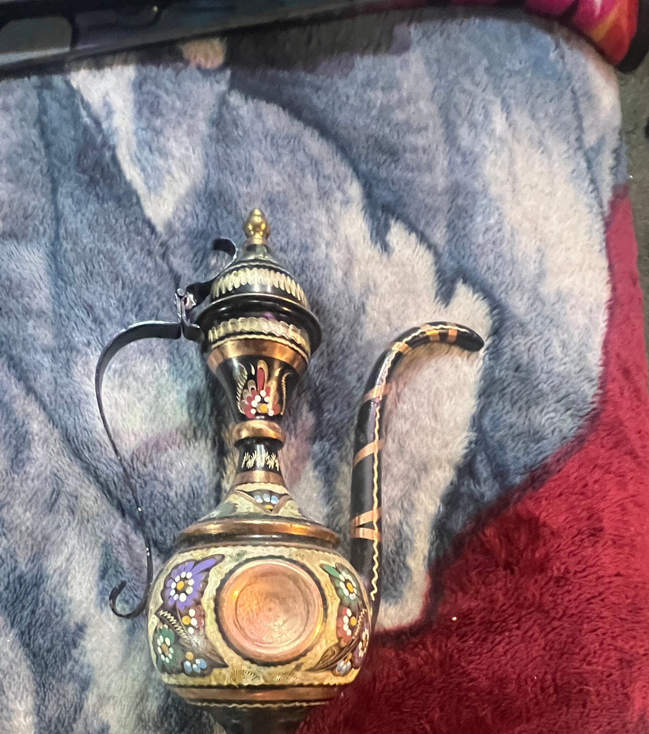 Vintage Hand-Painted Brass Dallah Coffee Pot