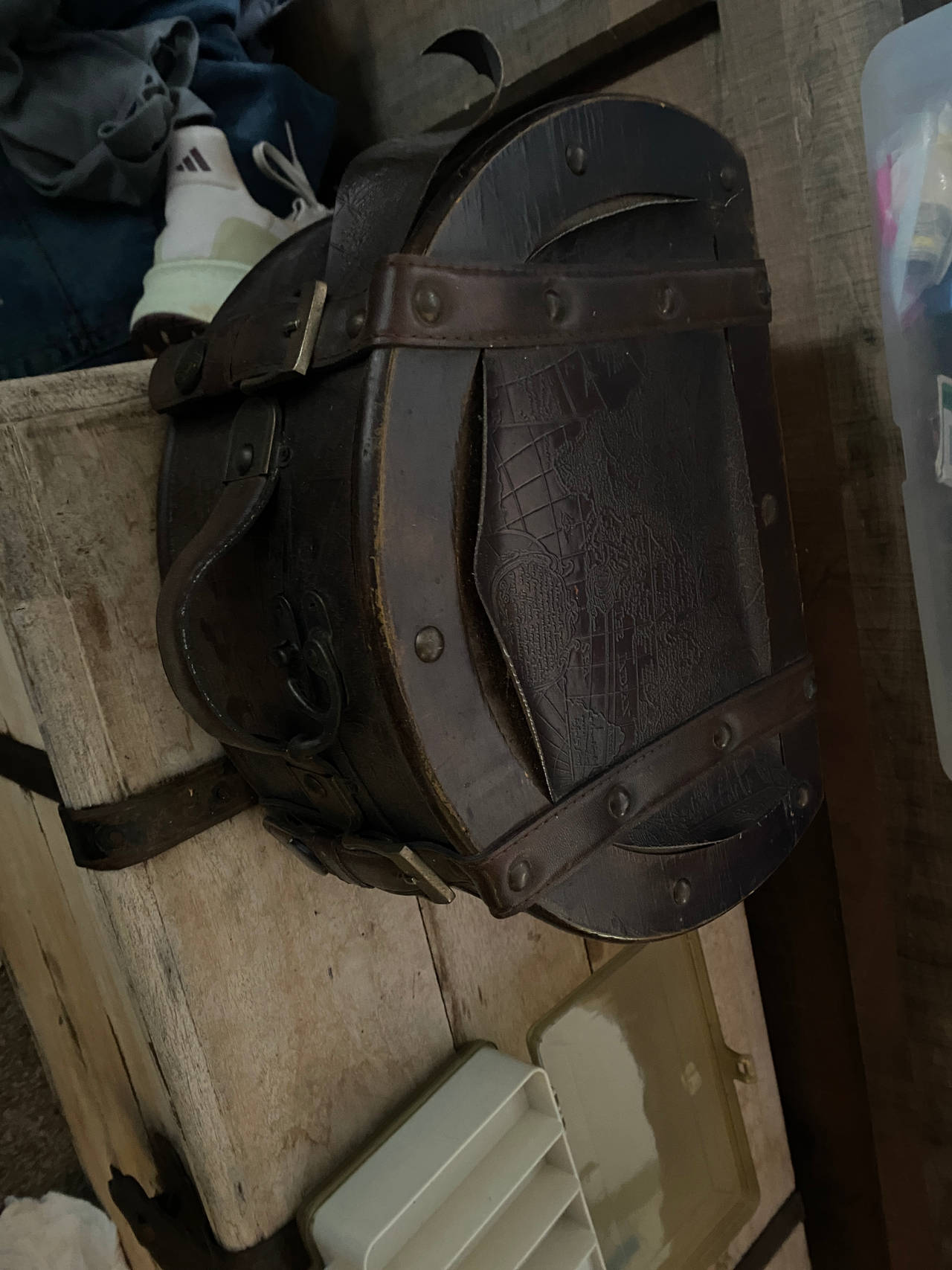Vintage Style World Map Leather Hat Box