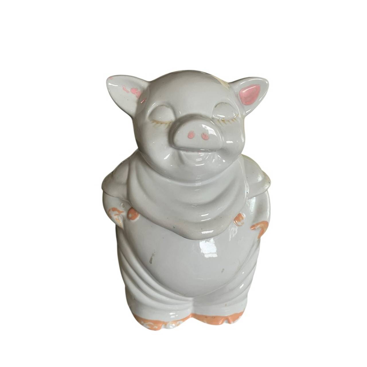 Shawnee Smiley Pig Cookie Jar with Blue Scarf