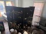 Chinese Black Lacquer Folding Screen with Crane Birds - Image 1