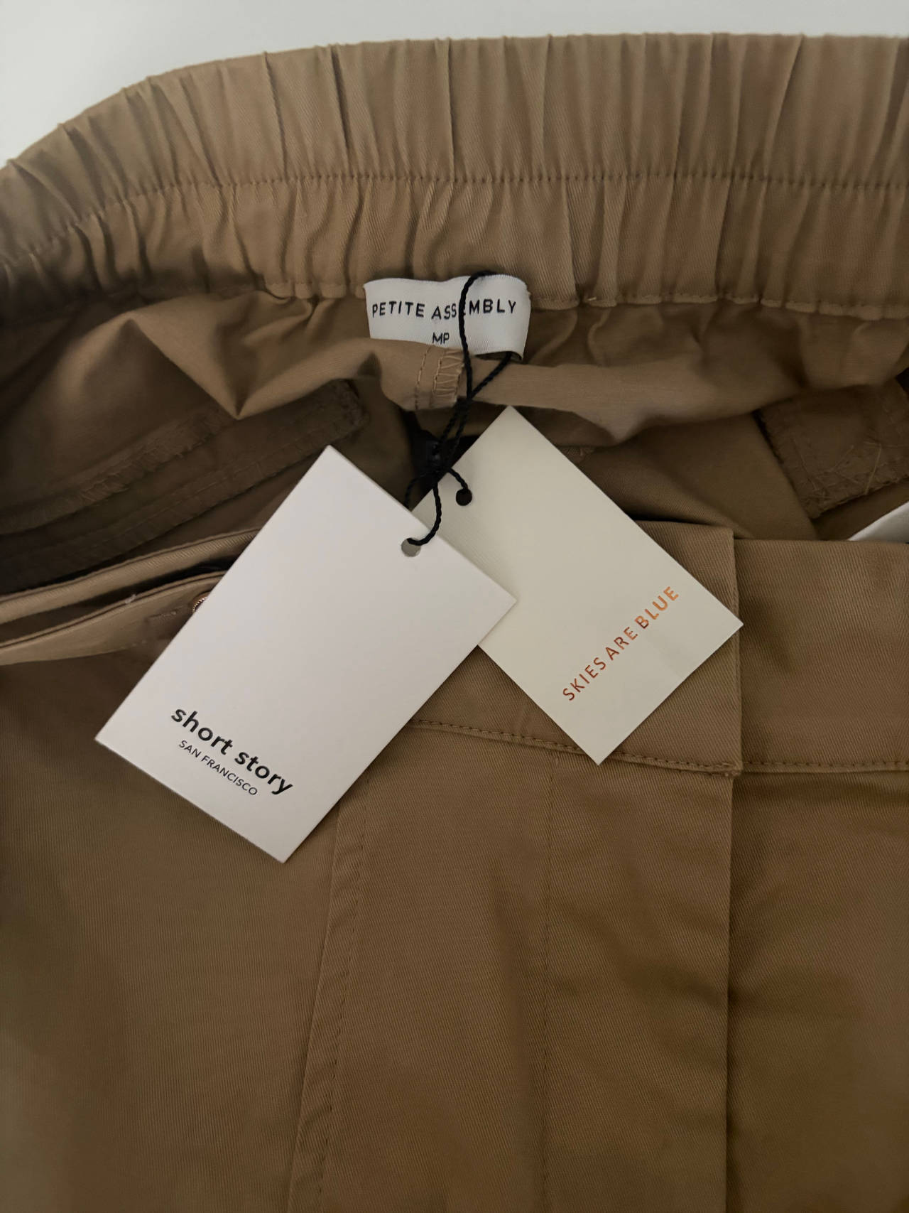 Petite Assembly Tan Elastic Back Shorts NWT Gold Buttons