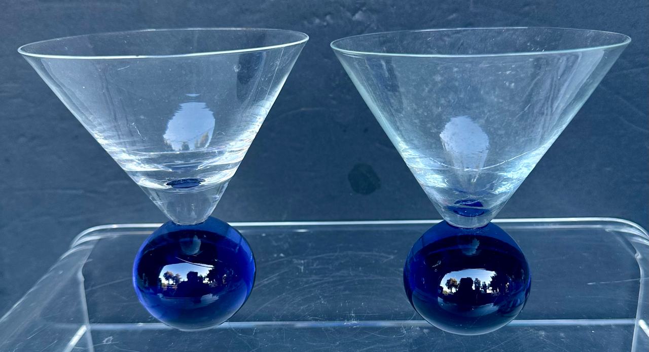 Vintage Cobalt Blue Ball Base Martini Glasses