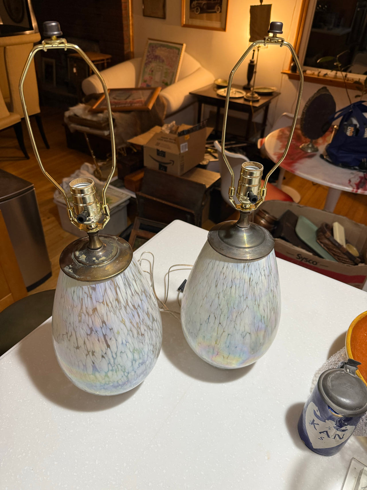 Vintage Iridescent Glass Table Lamps