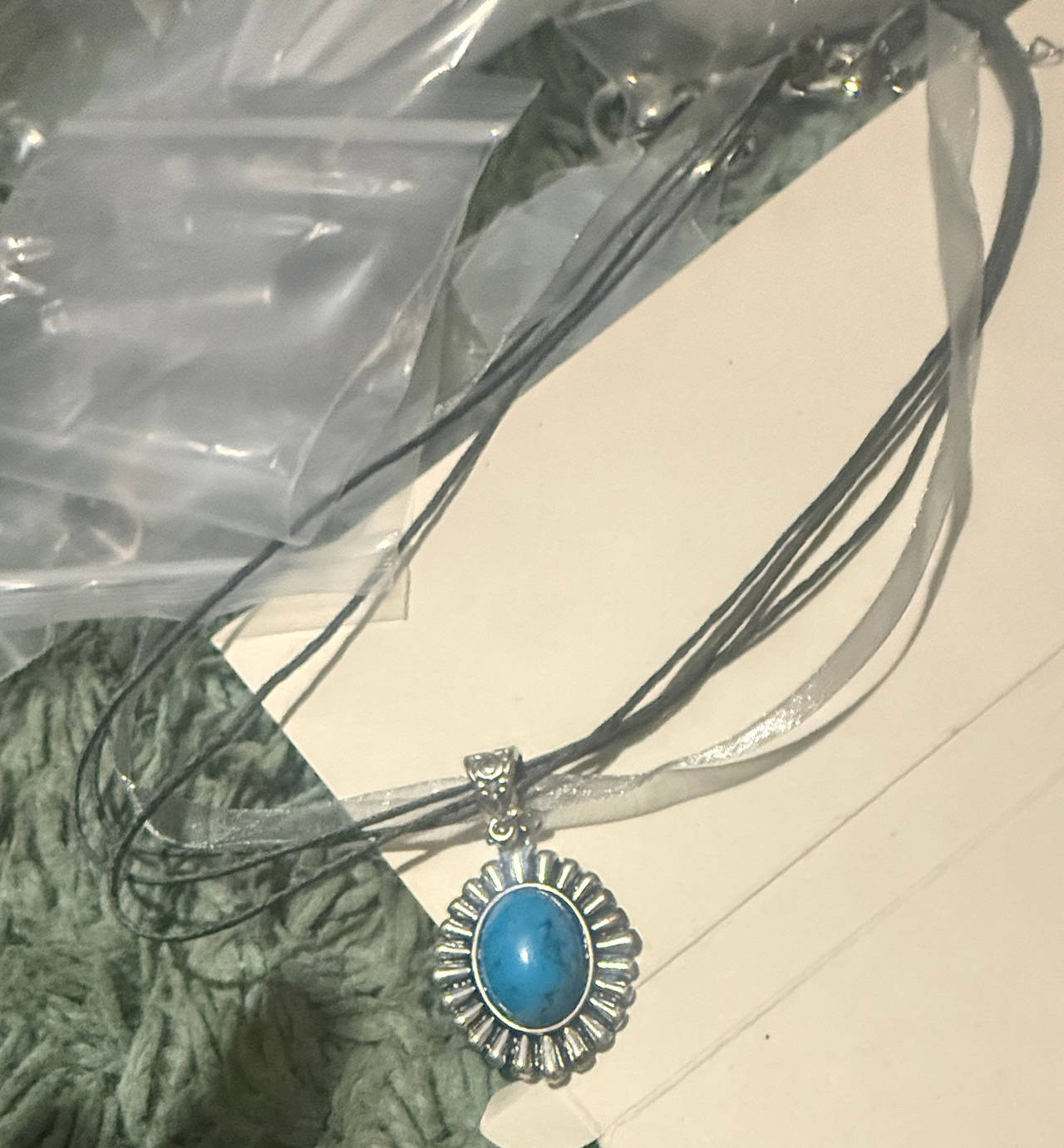 Faux Turquoise Sunburst Pendant Necklace