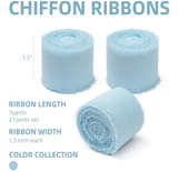 Light Blue Handmade Chiffon Ribbon, 4 Rolls Frayed Fringe Silk Ribbons  - Image 3