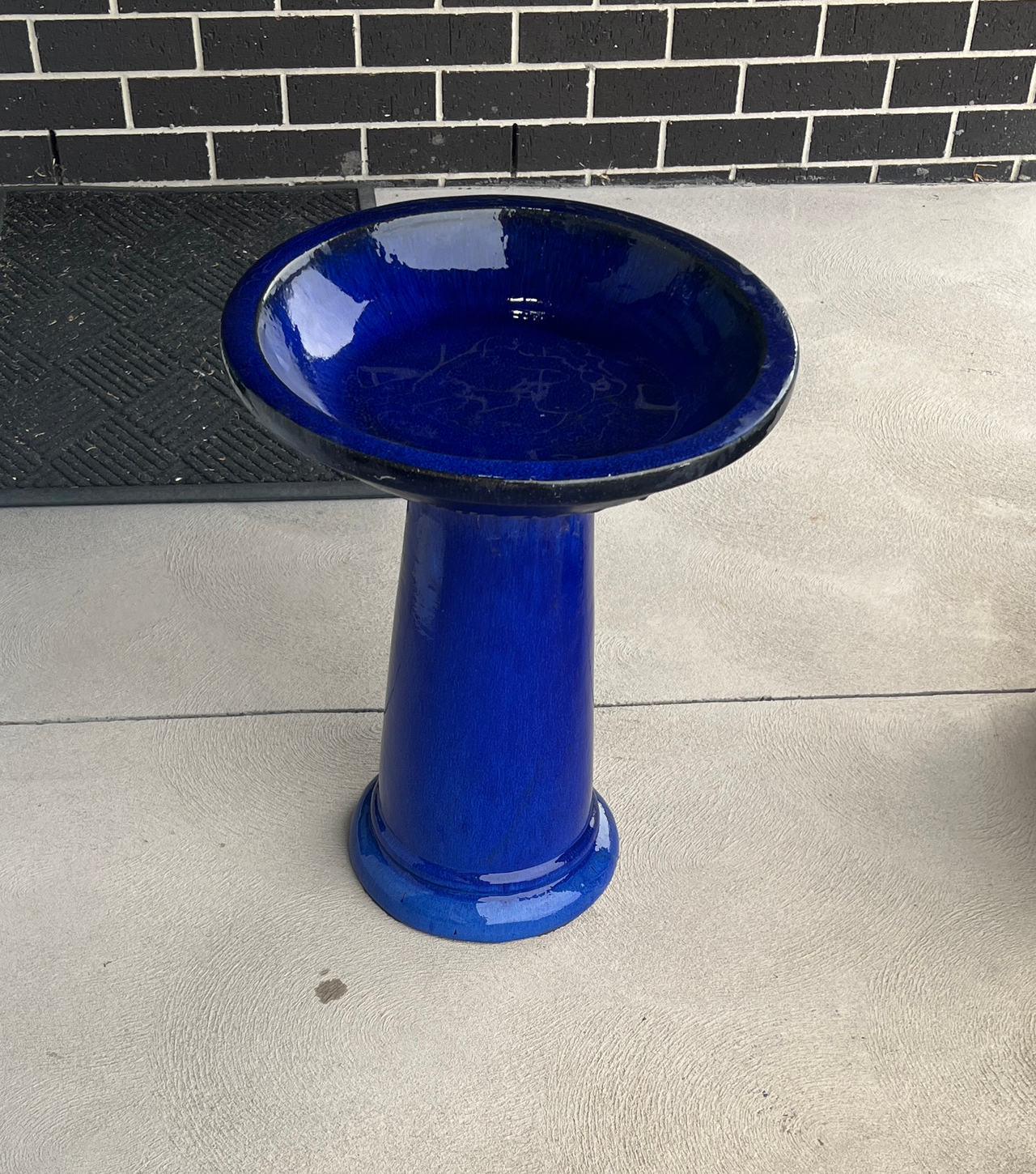 Cobalt Blue Glazed Ceramic Bird Bath