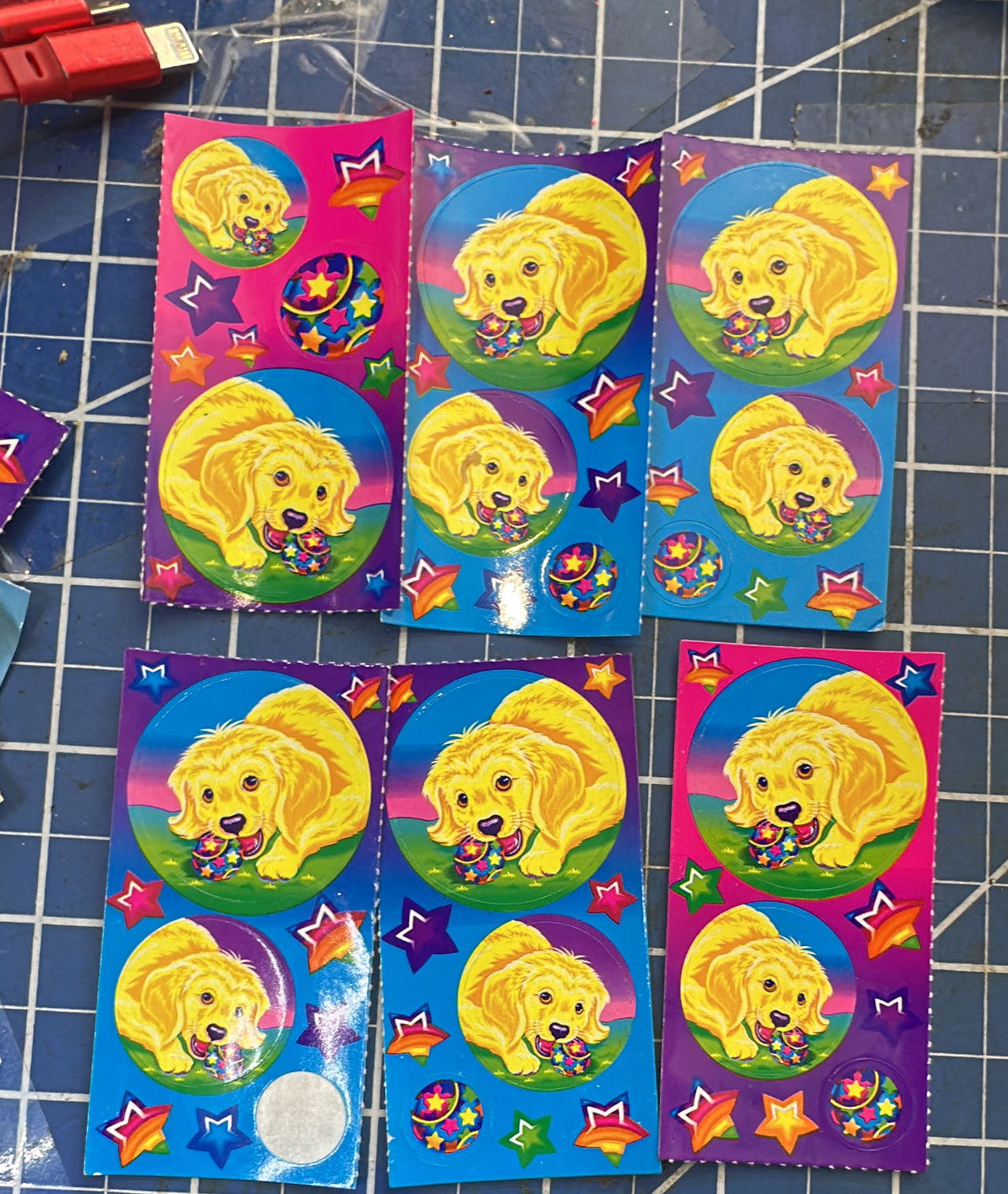 Lisa Frank vtg Puppy Dog sticker sheets, 6 pcs complete