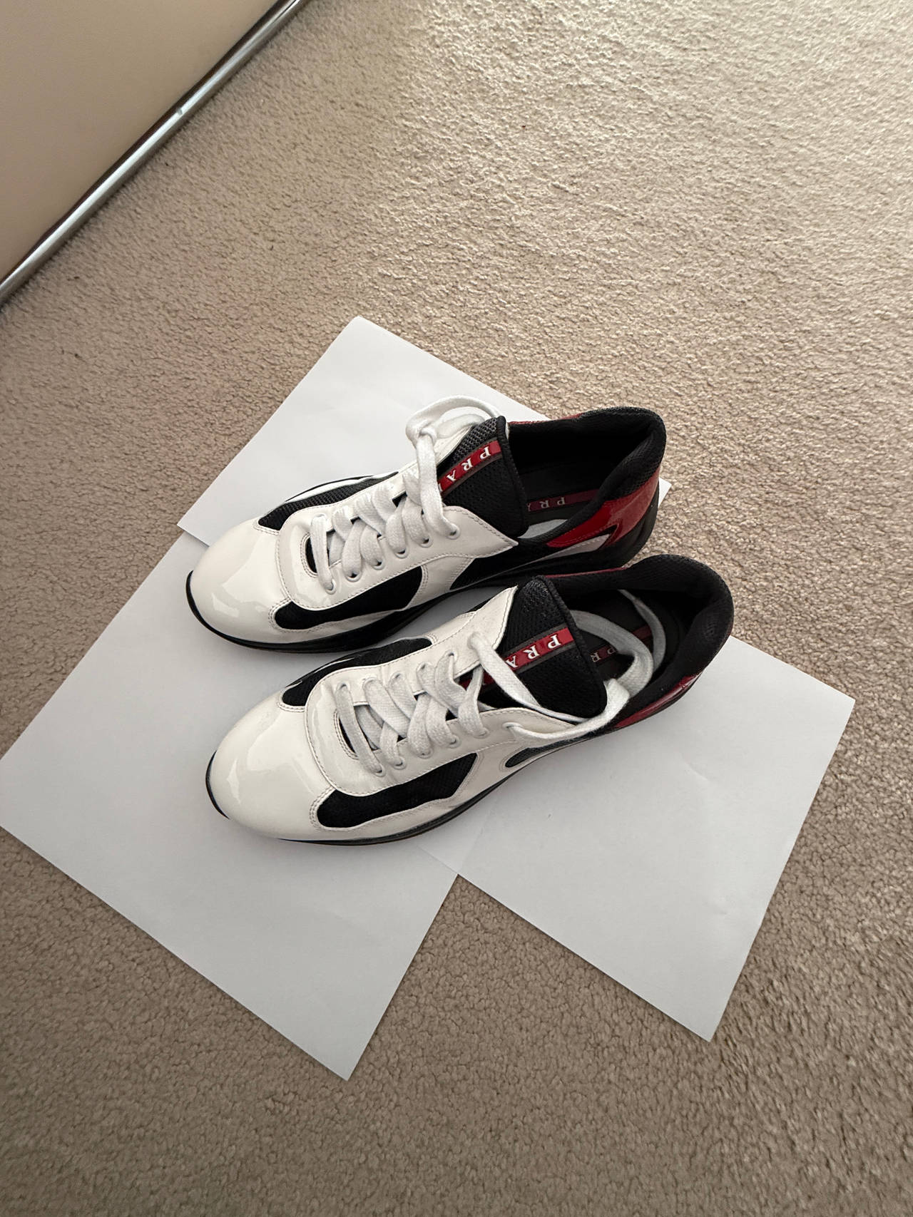 Prada America's Cup Patent Leather and Mesh Sneakers