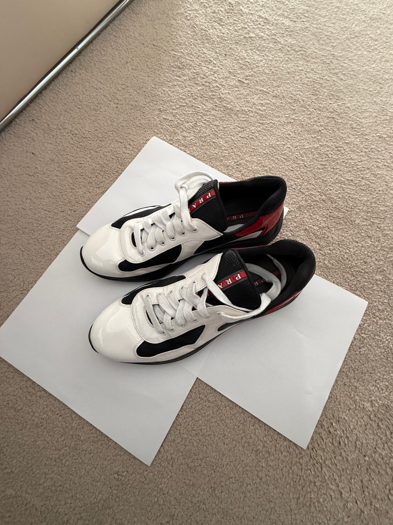 Prada America's Cup Patent Leather and Mesh Sneakers