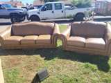 Traditional Brown Leather Sofa and Loveseat Set - Image 1