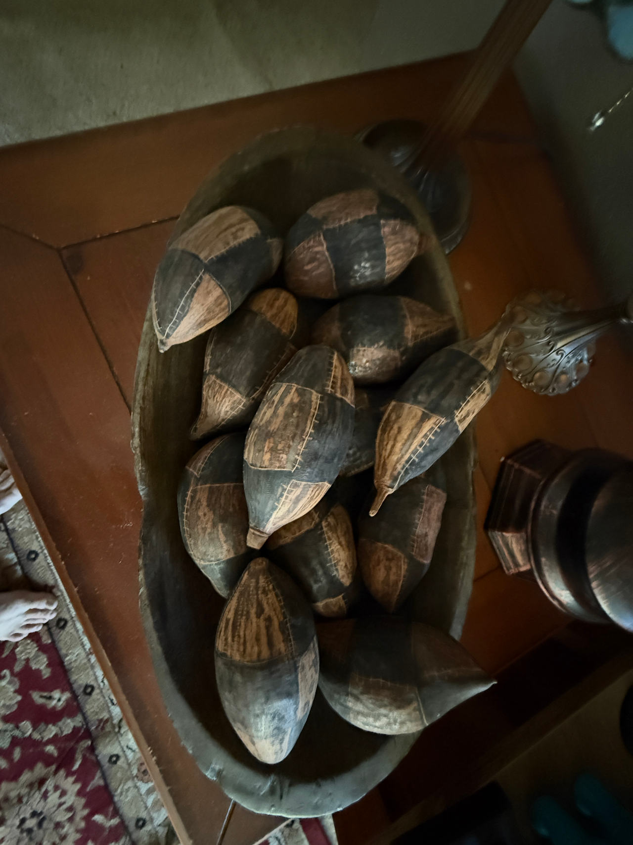 Primitive Wooden Dough Bowl with Decorative Wooden Spindles