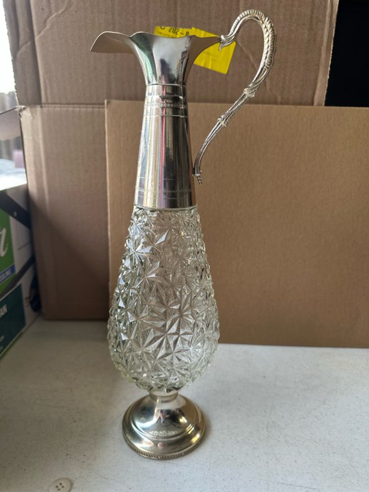 Vintage Silver Plated Glass Claret Jug Decanter