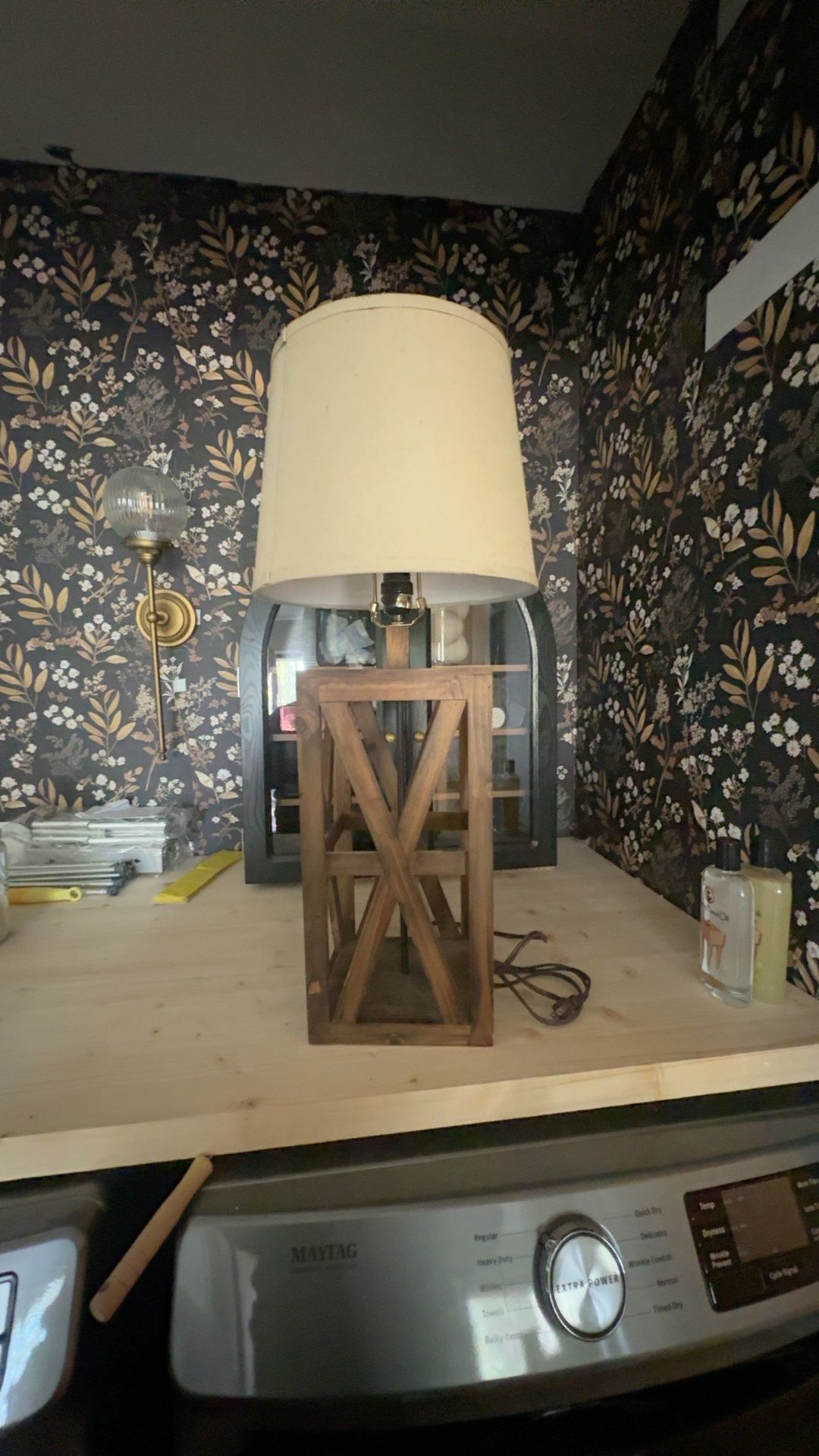 Jonathan Y Stewart Farmhouse Wood LED Table Lamp with Linen Shade