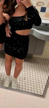 Black Sequin Cutout Mini Dress - Image 1