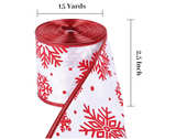 White Satin with Red Snowflake Wired Ribbon 2.5 Inch x 15 Yards  - Image 4