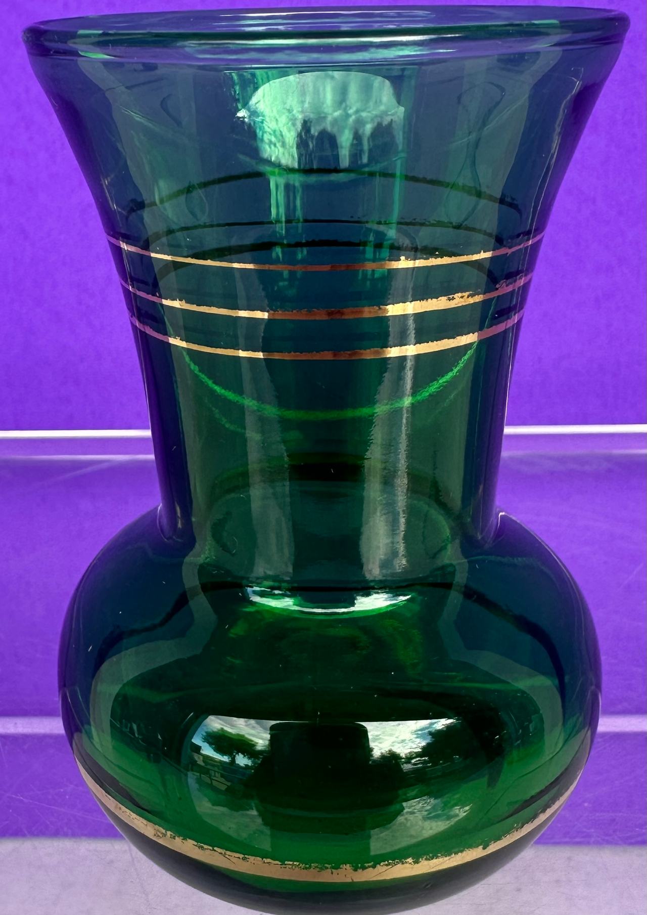 Vintage Anchor Hocking Forest Green Glass Small Bud Vase Banded Flared Rim