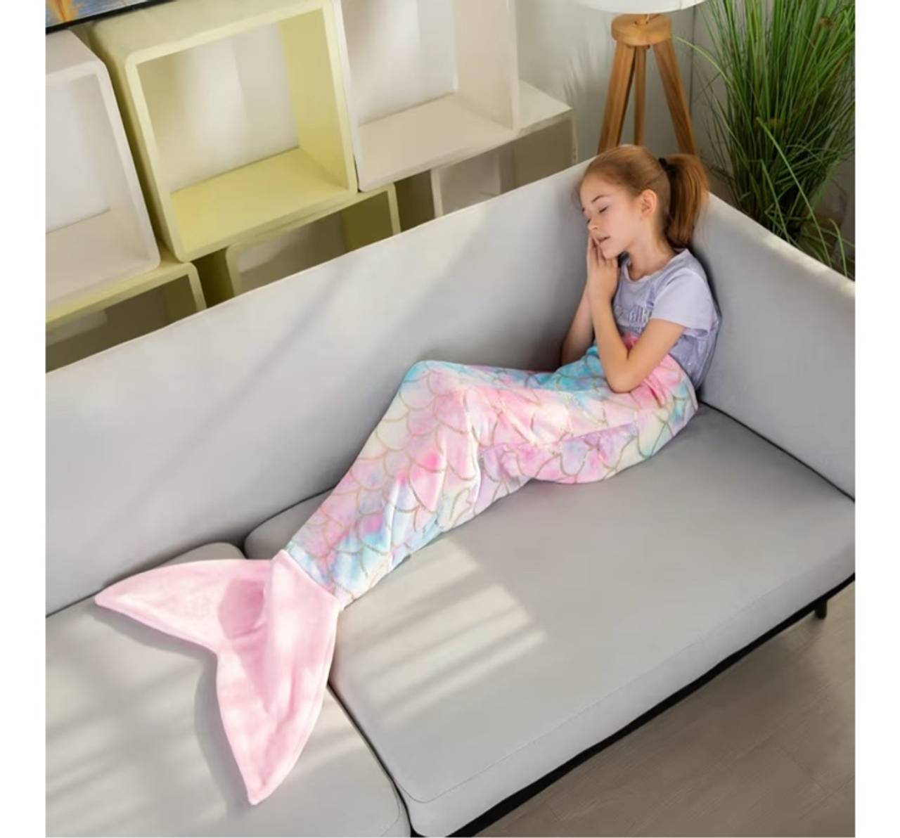 Mermaid Tail Blankets Flannel Rainbow Colorful for Toddlers Soft, Glittering