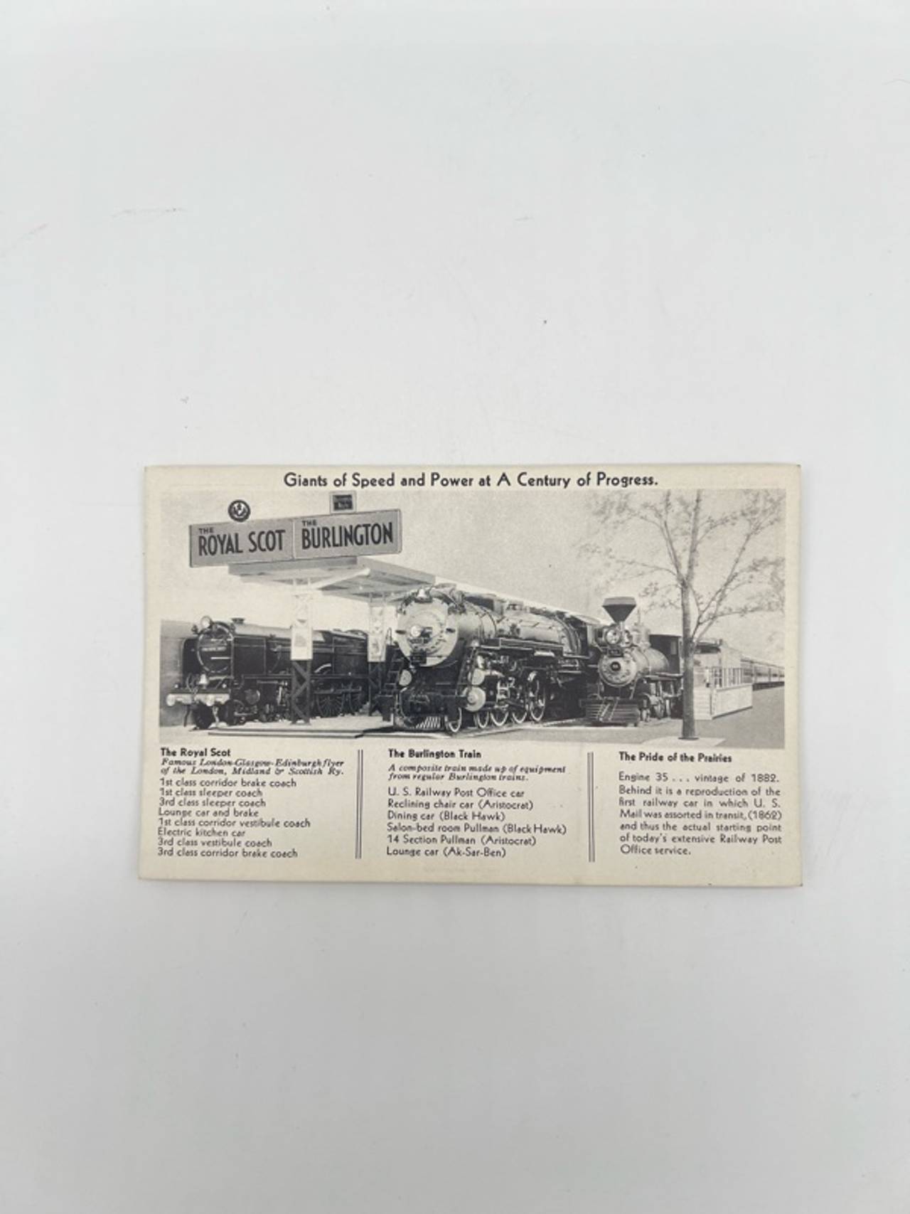 Vintage 1933 Chicago World's Fair Burlington Route Royal Scot Postcard
