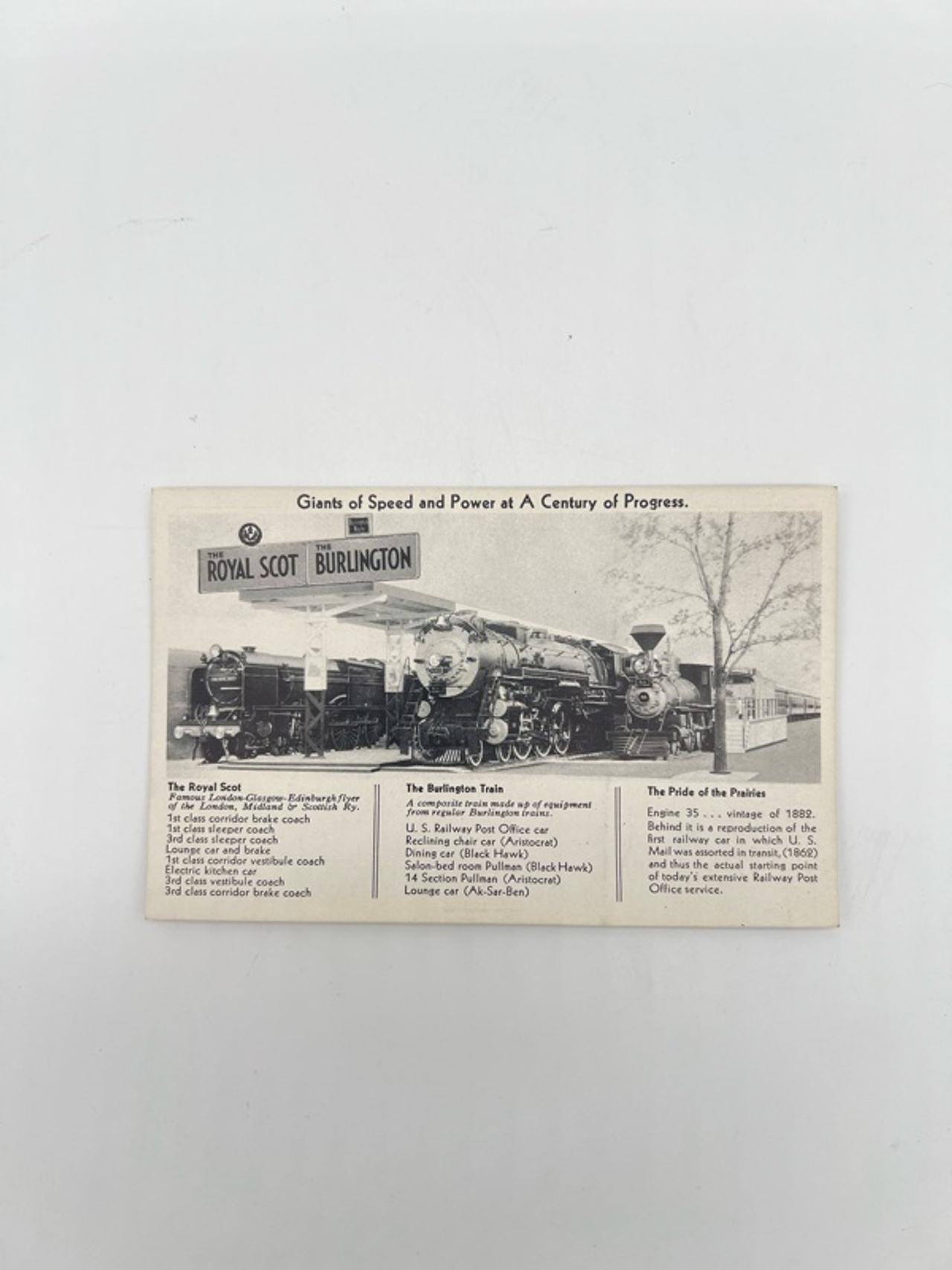 Vintage 1933 Chicago World's Fair Burlington Route Royal Scot Postcard