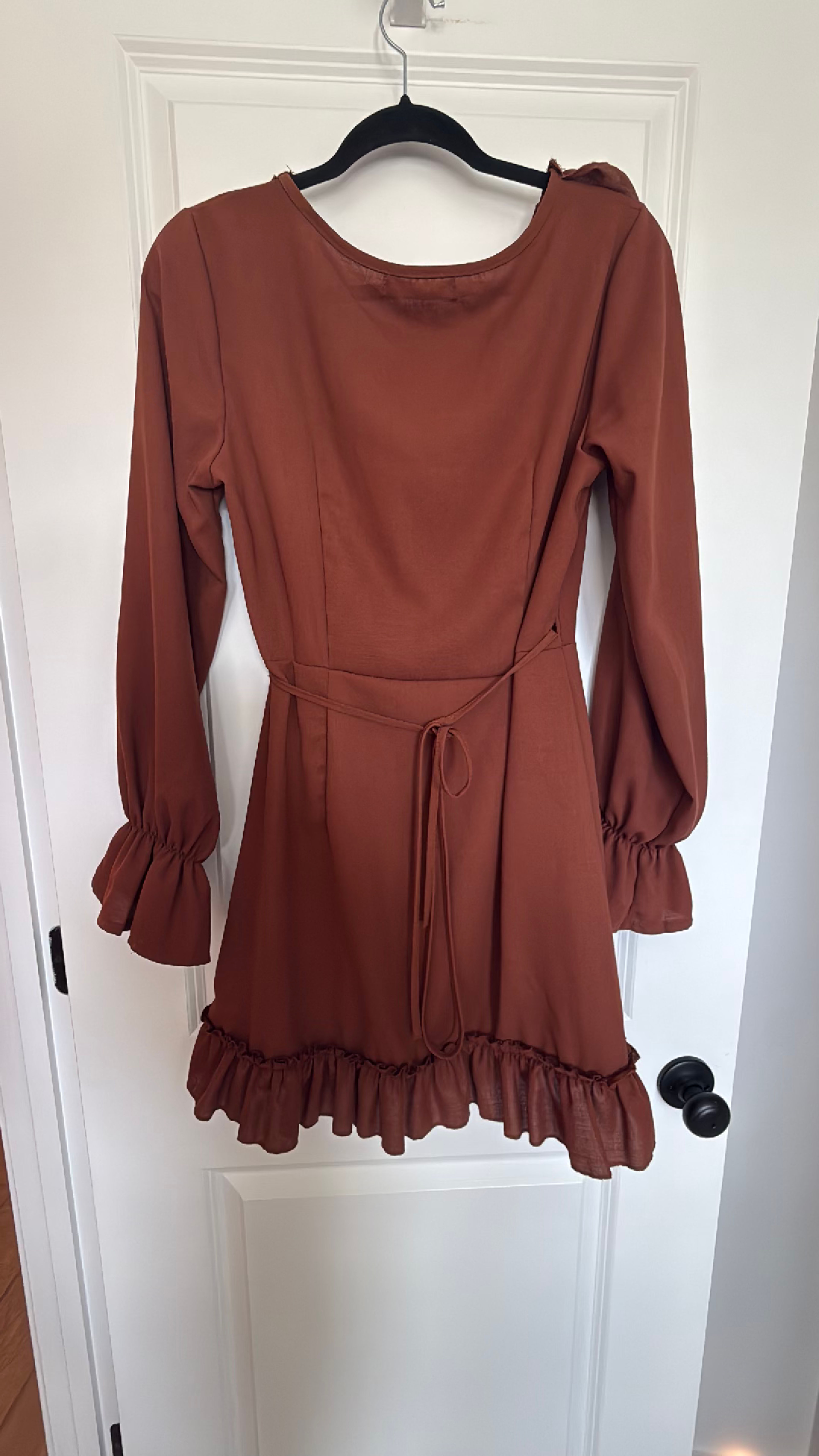 Zaful Women's Lantern Sleeve Ruffle Dress – Terracotta Size Large - Image 2