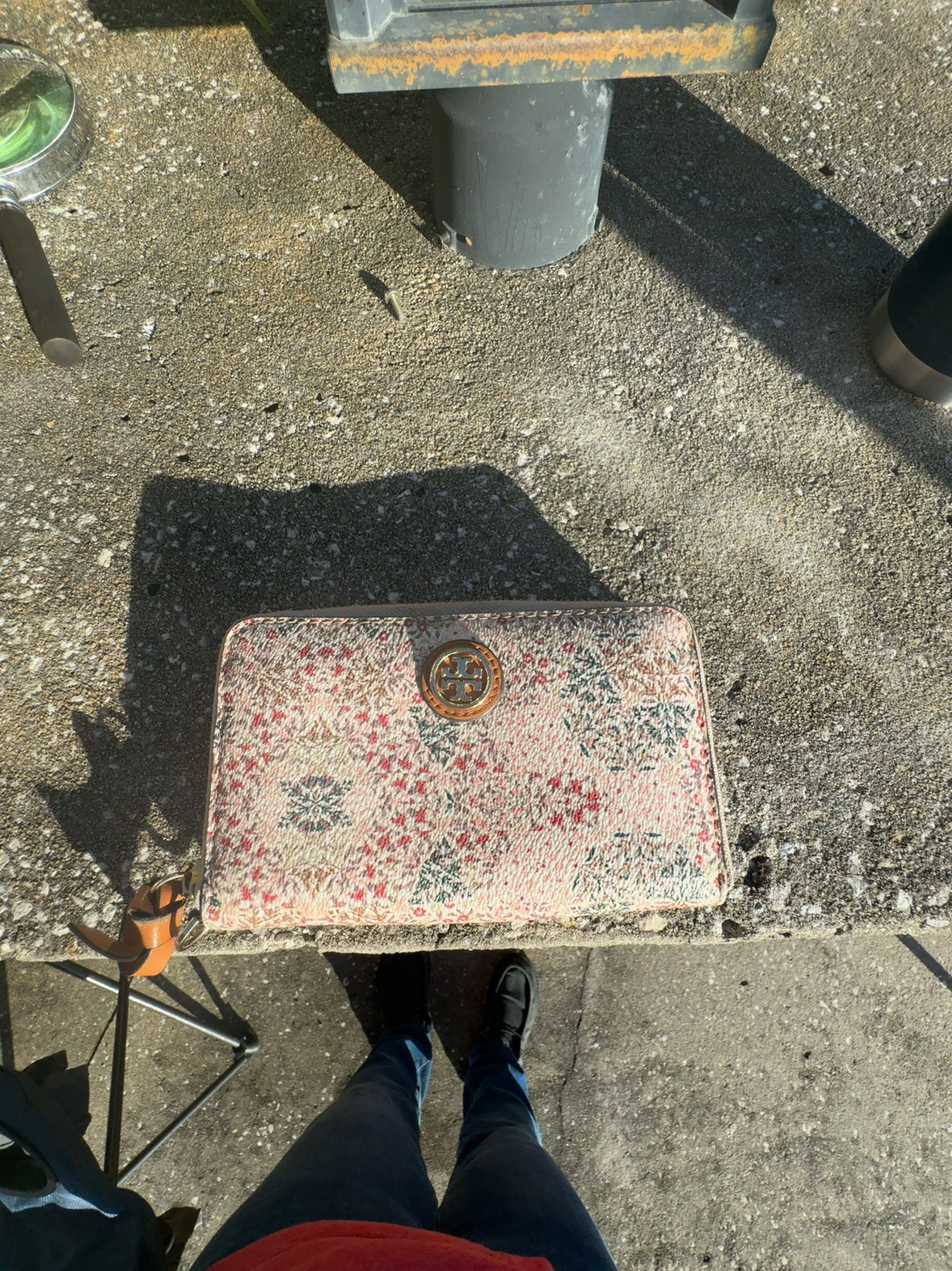 Tory Burch Pansy Flower Block T Leather Clutch Midnight