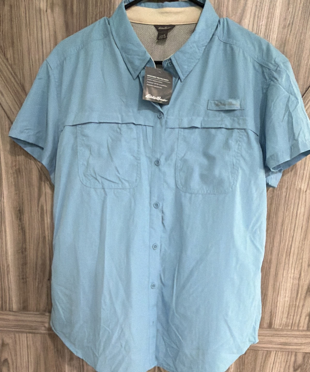 New Eddie Bauer Women's Mountain Short Sleeve Shirt large light blue
