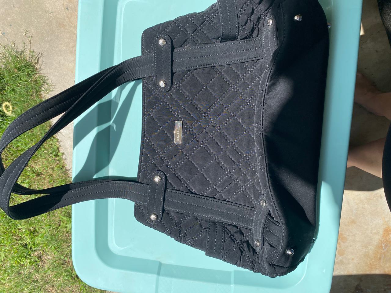 Vera Bradley Black Quilted Tote Bag Zebra Lining Shoulder Handbag