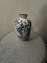 Blue and White Floral Ceramic Vase - Image 1