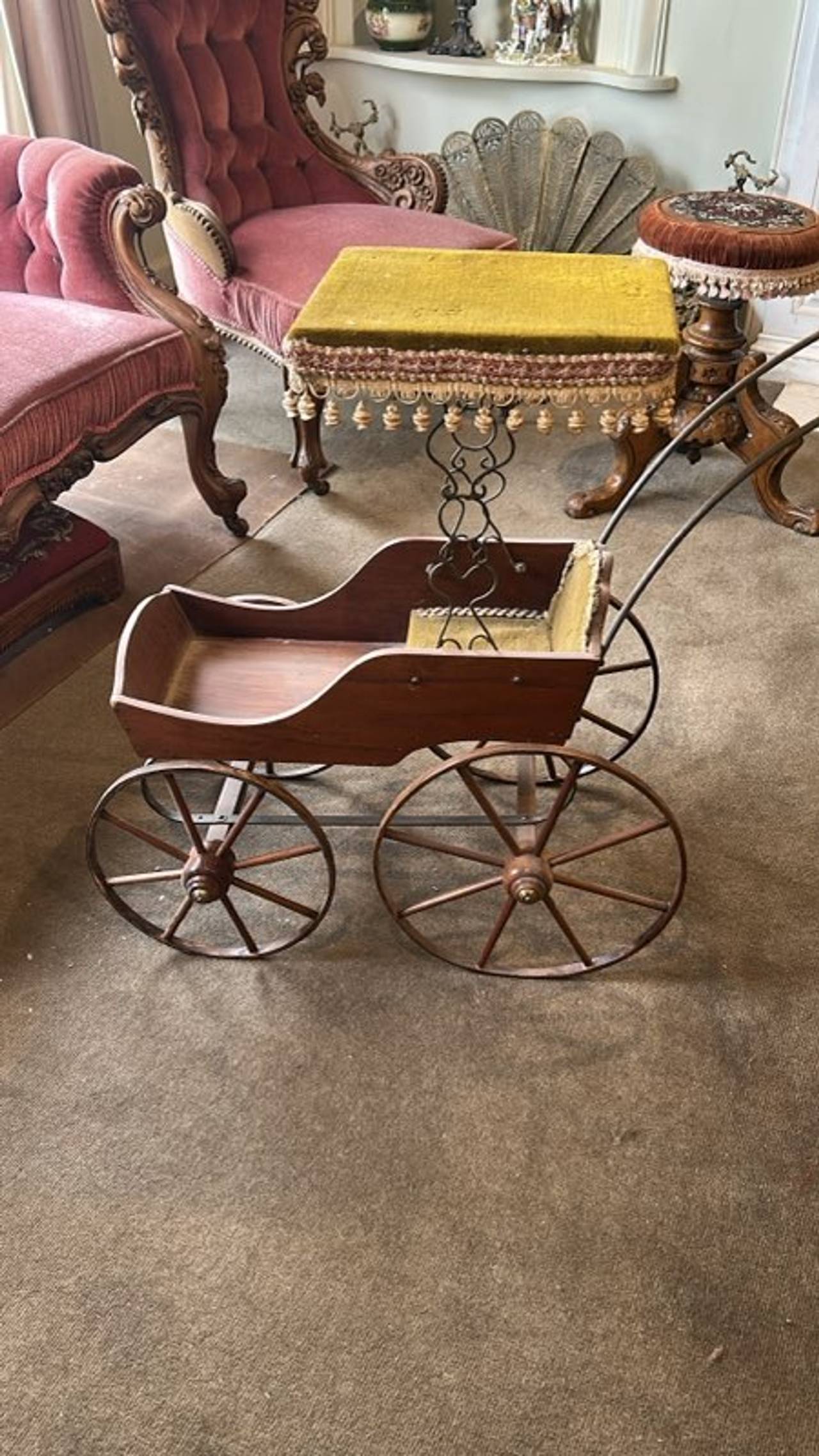 Victorian Wooden Doll Pram