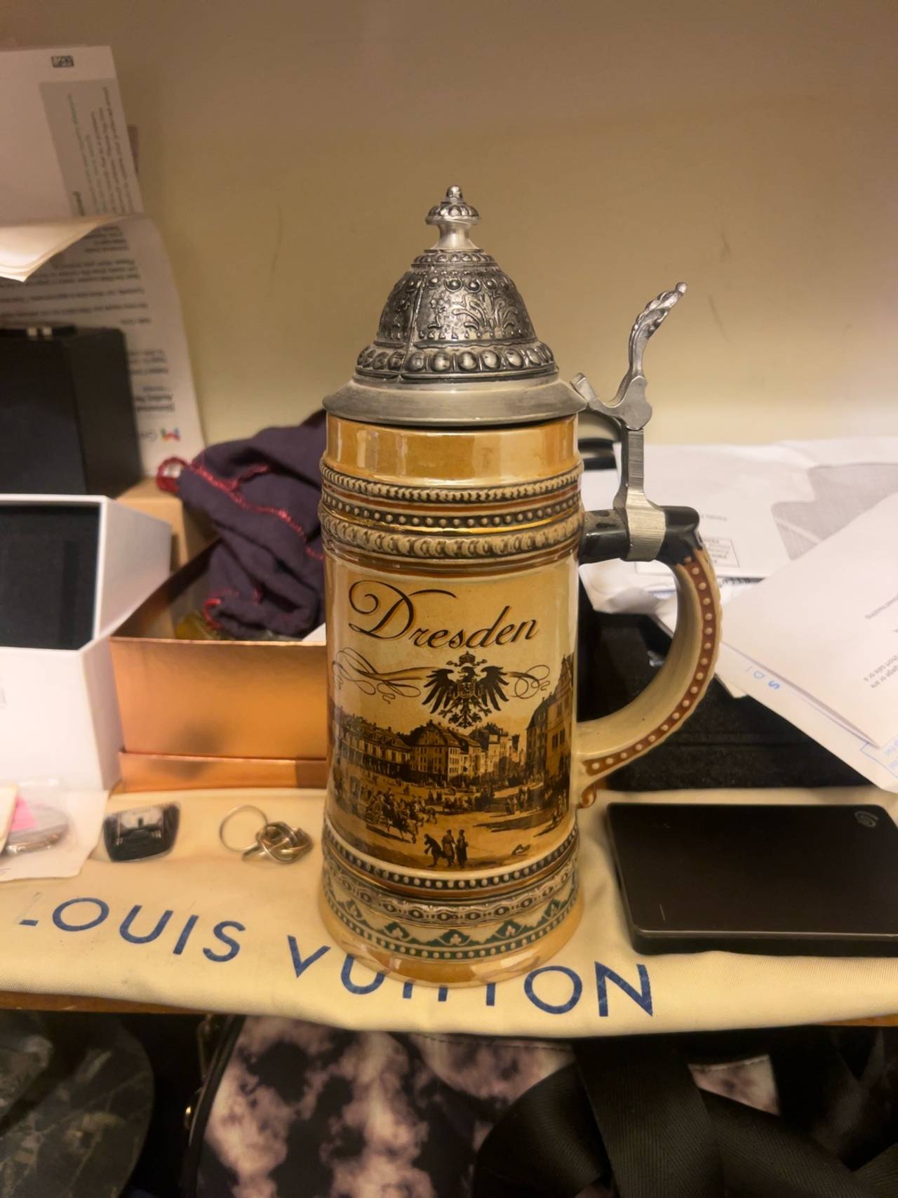 German Beer Stein Lidded Eagle Design