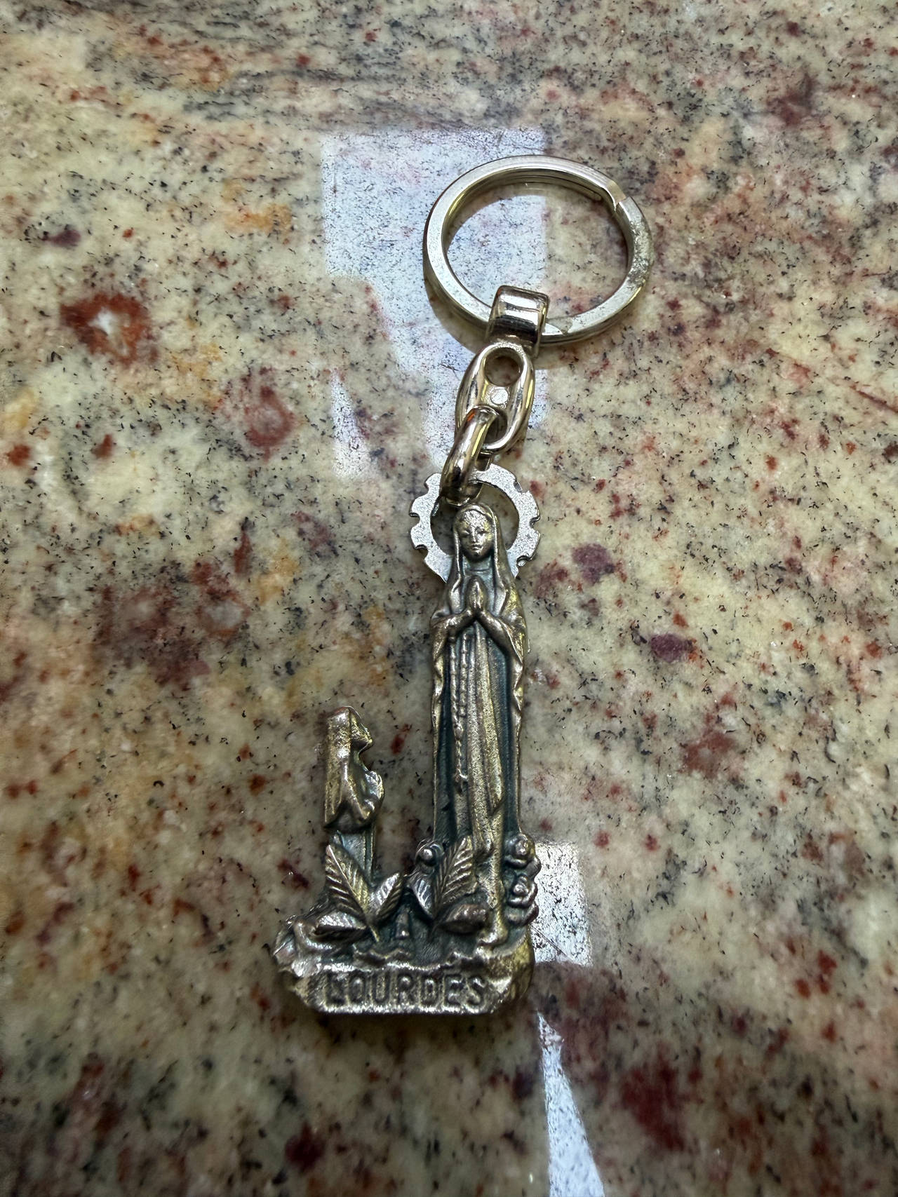 Vintage Our Lady of Lourdes Metal Keychain