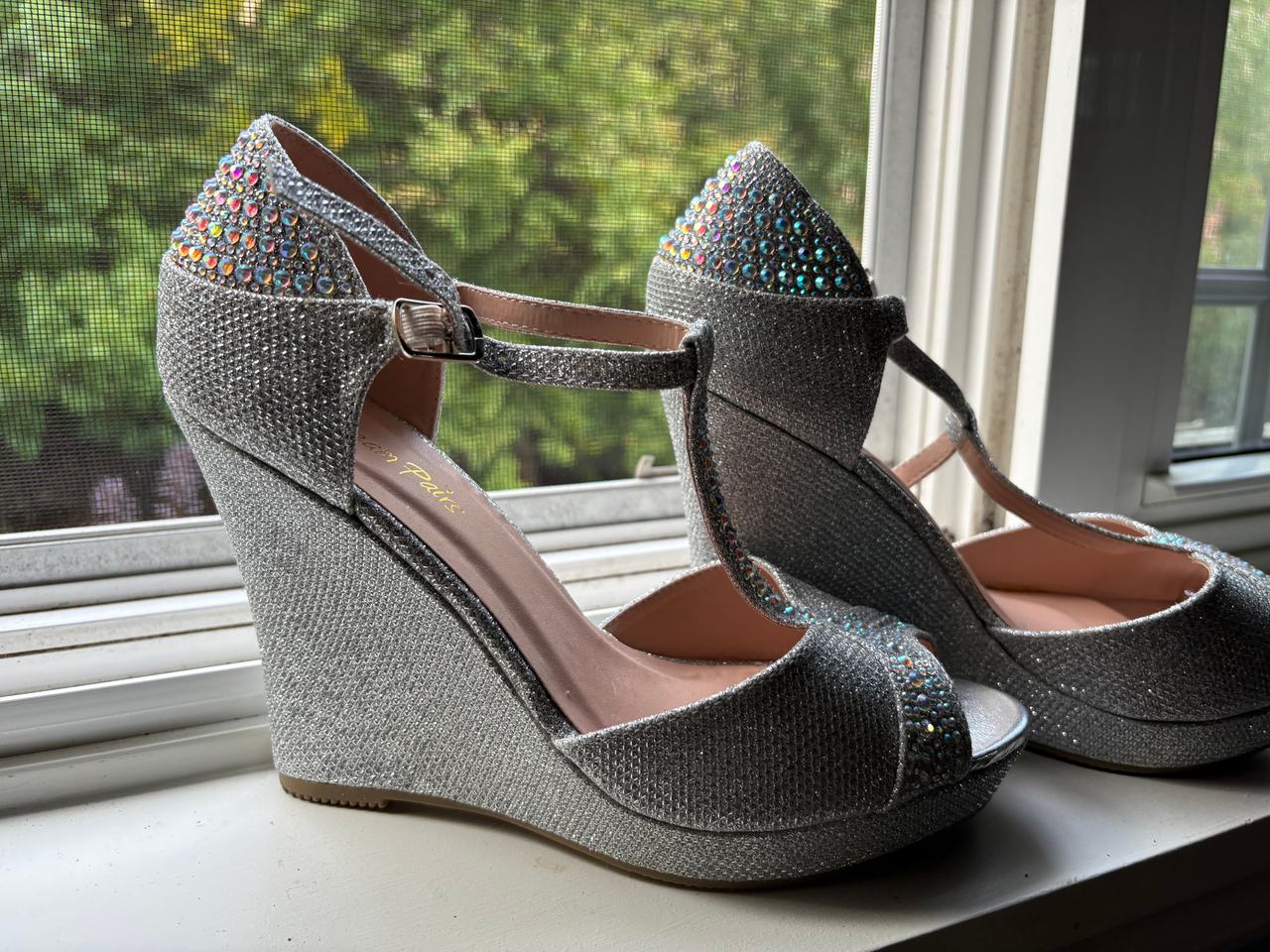 Silver Glitter Wedge Heels