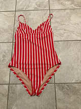 J.Crew Red and White Striped One-Piece Swimsuit - Image 1