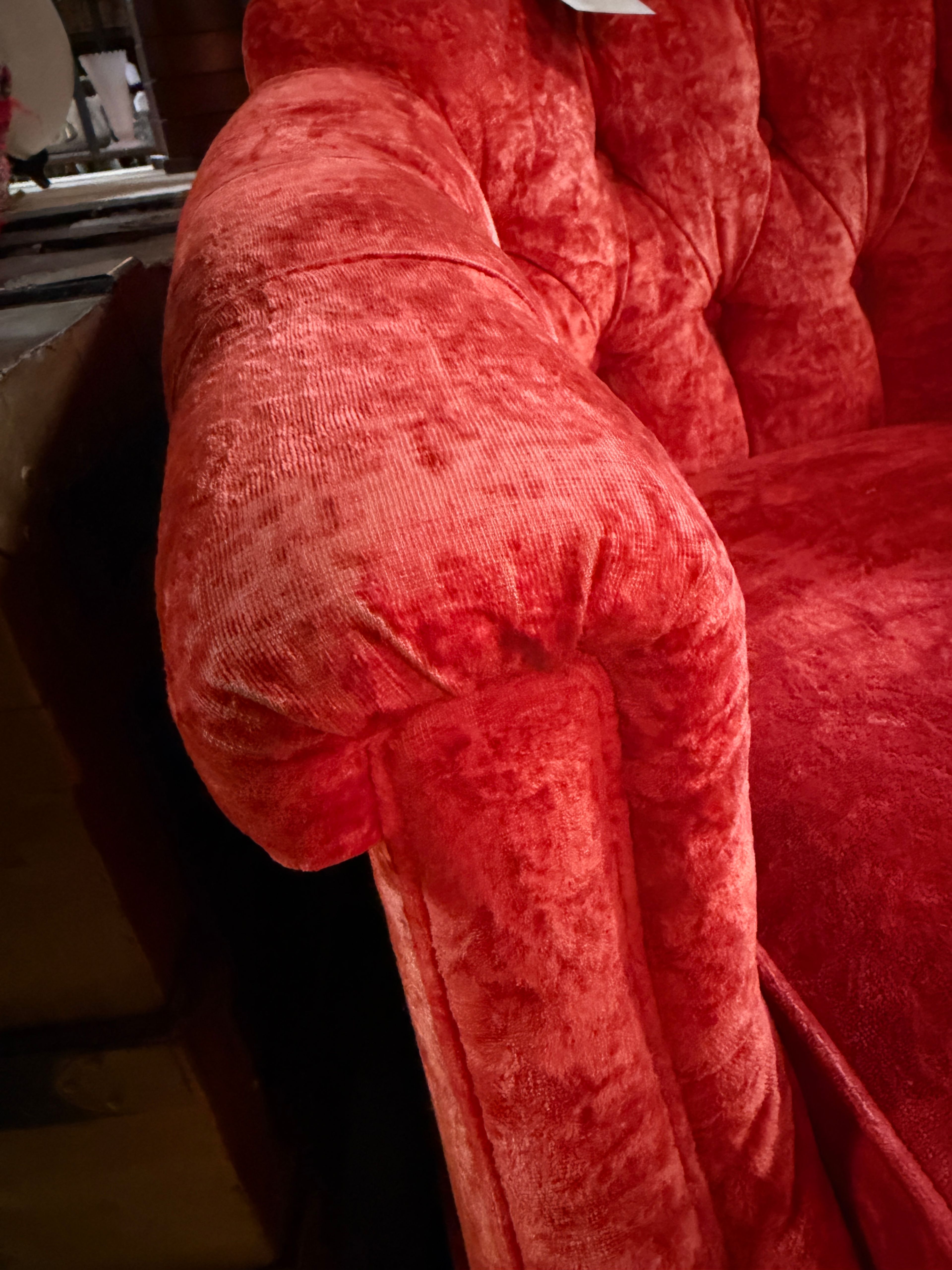 Pair of Mid-Century Modern Red Velvet Swivel Chairs - Image 2