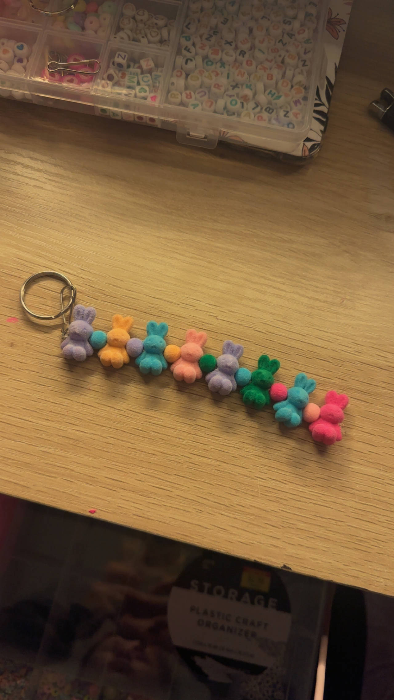 Handmade Flocked Bunny Bead Keychain