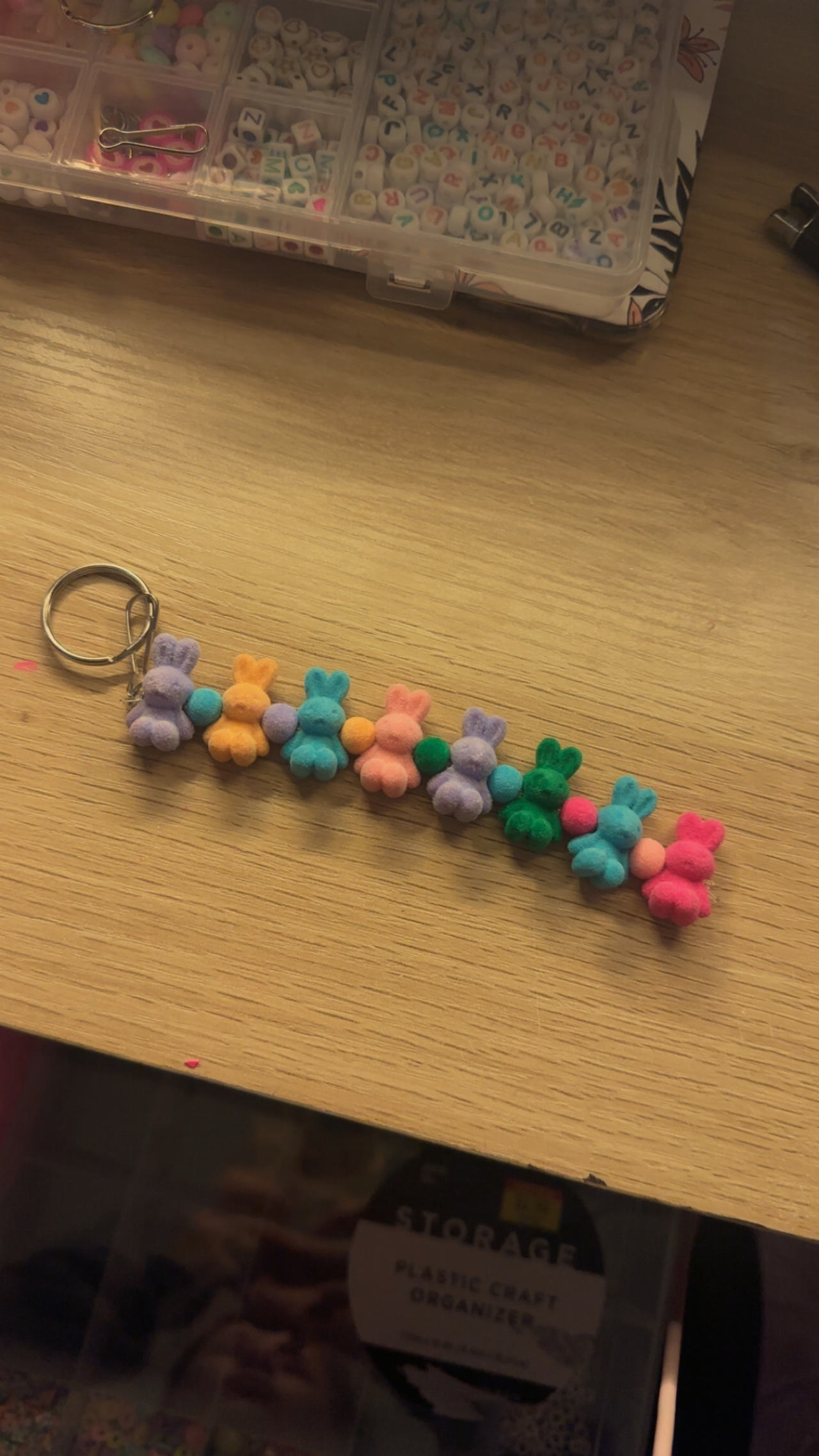 Handmade Flocked Bunny Bead Keychain